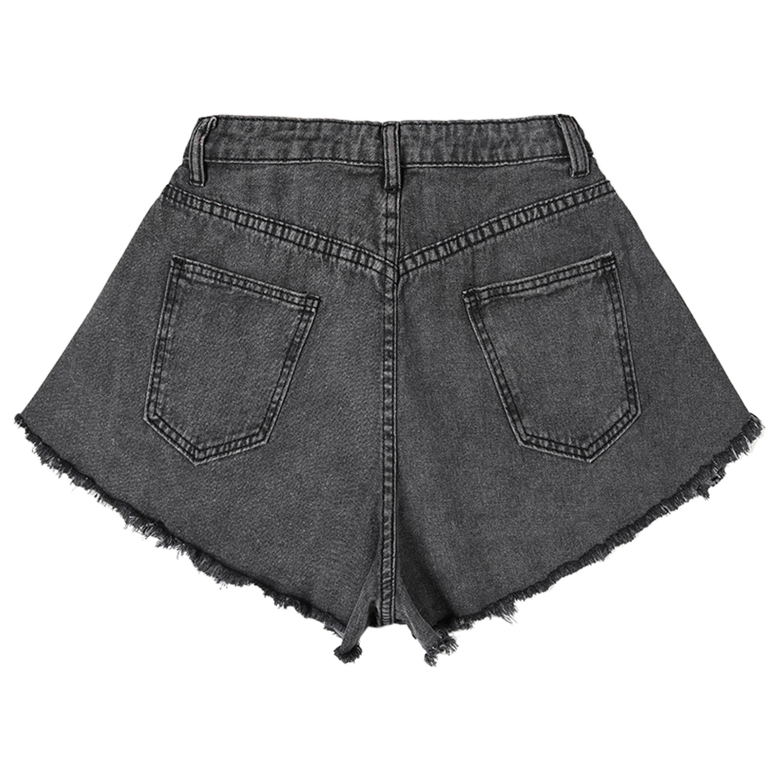 thumbnail image 5 of Pantalones cortos vaqueros elásticos de cintura alta para mujer: bajo deshilachado y rasgado, 5 bolsillos, mezcla de algodón; pantalones cortos informales de verano para llevar a diario o en fiestas., 5 of 5